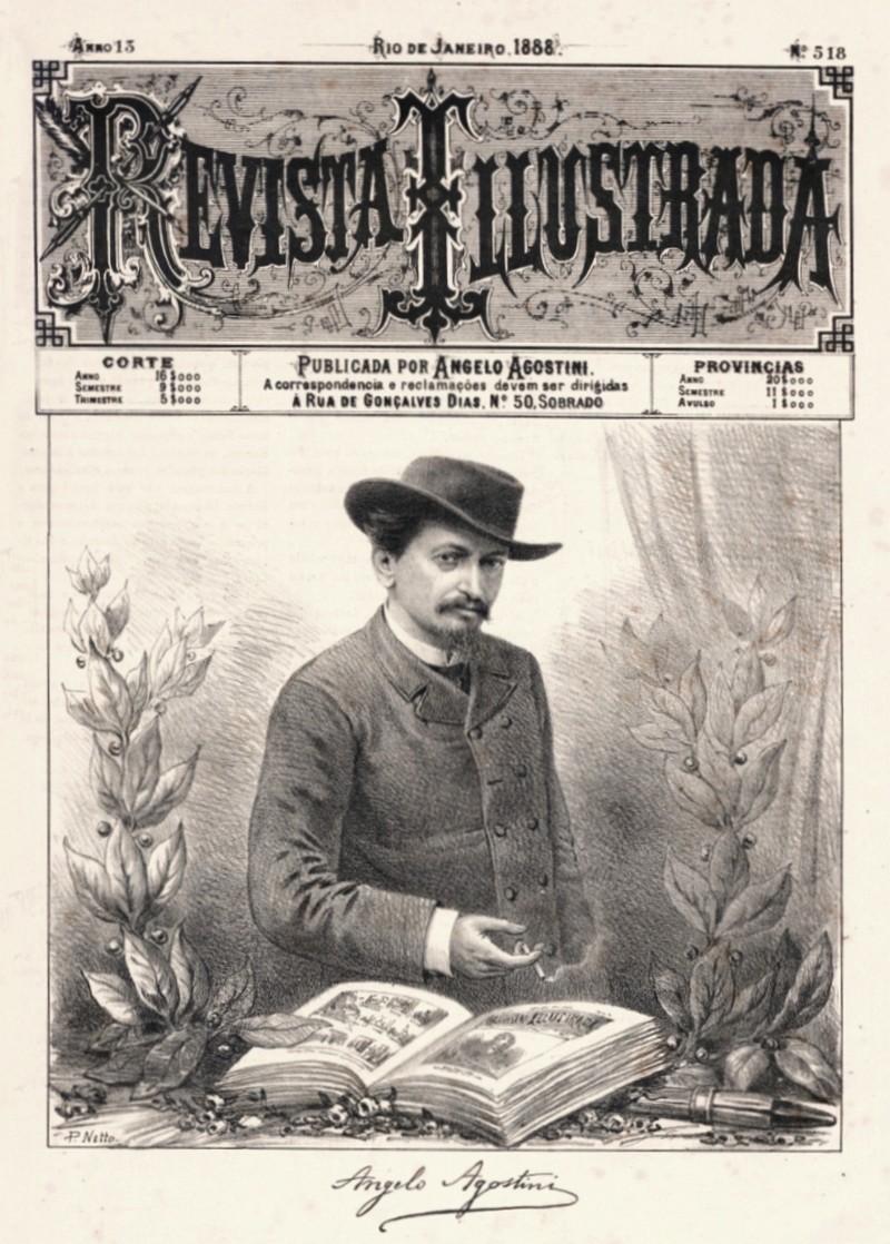 Agostini retratado por Pereira Neto Revista Ilustrada n518 (1888)