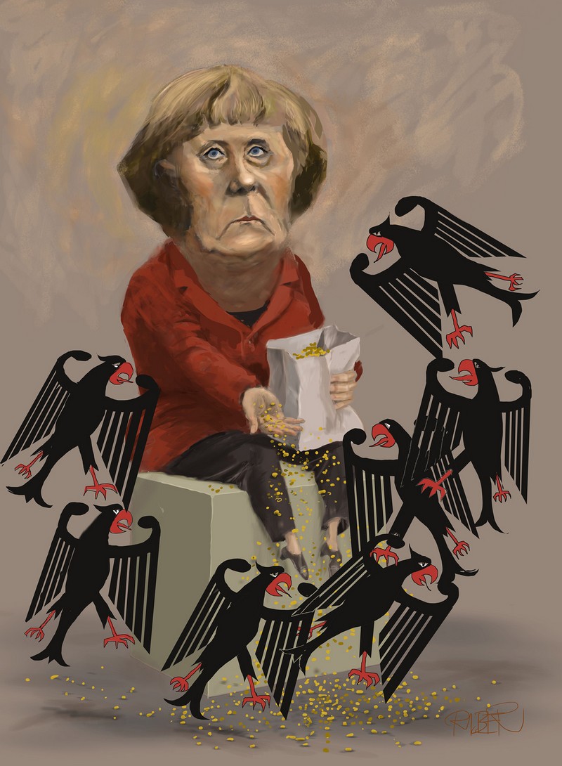 Merkel feeding German eagles